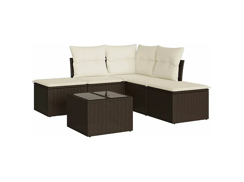 Salon de jardin avec coussins 6 pcs marron résine tressée