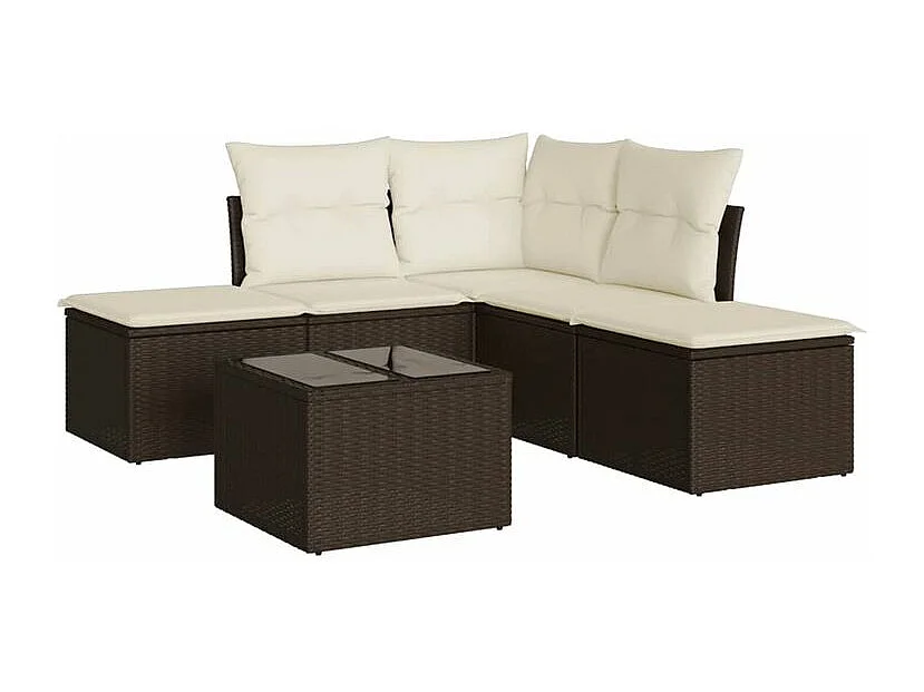 Salon de jardin avec coussins 6 pcs marron résine tressée