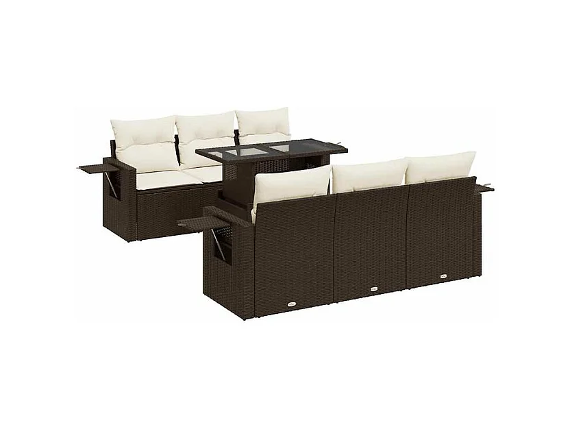 Salon de jardin avec coussins 7 pcs marron résine tressée