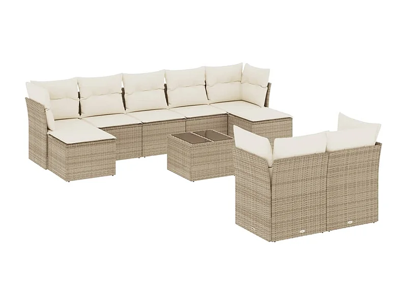 Salon de jardin avec coussins 10 pcs beige résine tressée
