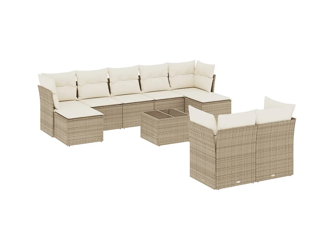 Salon de jardin avec coussins 10 pcs beige résine tressée