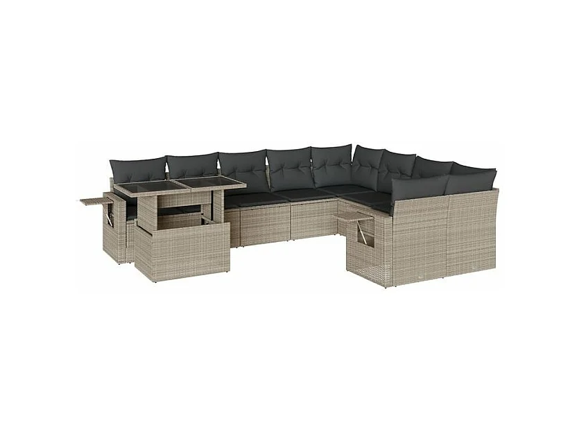 Salon de jardin avec coussins 10 pcs gris clair résine tressée