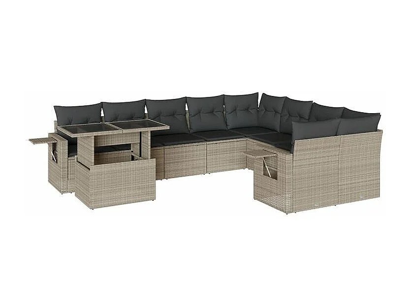 Salon de jardin avec coussins 10 pcs gris clair résine tressée