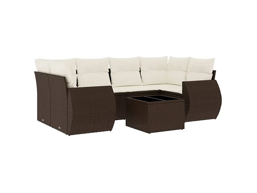 Salon de jardin avec coussins 7 pcs marron résine tressée