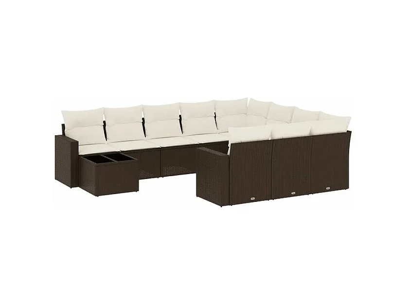 Salon de jardin et coussins 11 pcs marron résine tressée