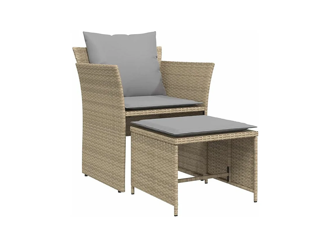 Chaise de jardin avec tabouret beige résine tressée