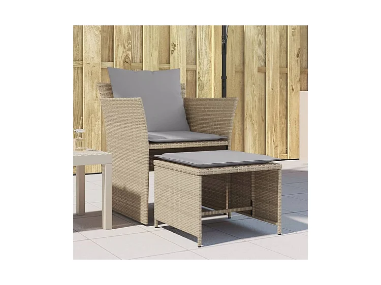 Chaise de jardin avec tabouret beige résine tressée
