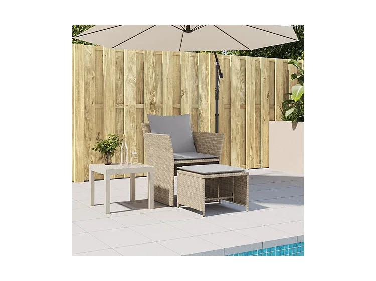 Chaise de jardin avec tabouret beige résine tressée