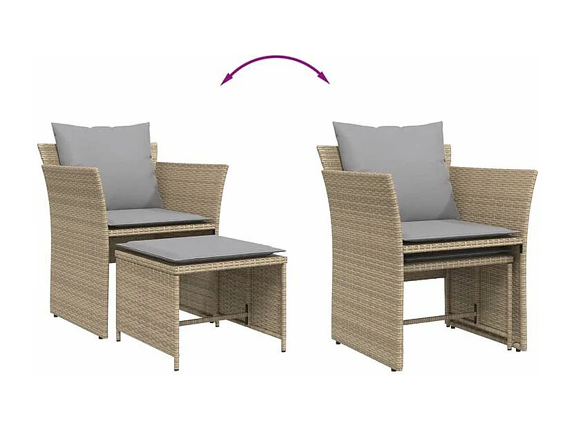 Chaise de jardin avec tabouret beige résine tressée