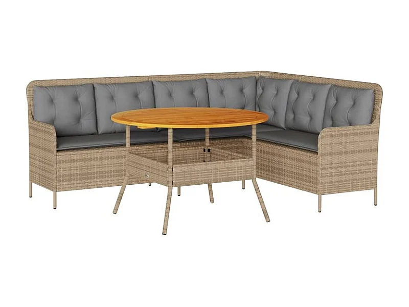 Salon de jardin avec coussins 2 pcs beige résine tressée