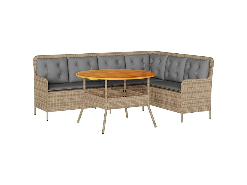 Salon de jardin avec coussins 2 pcs beige résine tressée