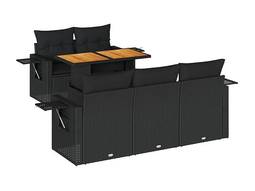 Salon de jardin 6 pcs avec coussins noir résine tressée