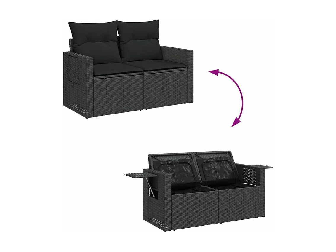 Salon de jardin 6 pcs avec coussins noir résine tressée