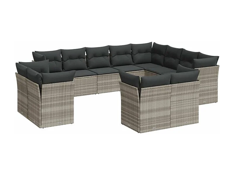 Salon de jardin avec coussins 12 pcs gris clair résine tressée