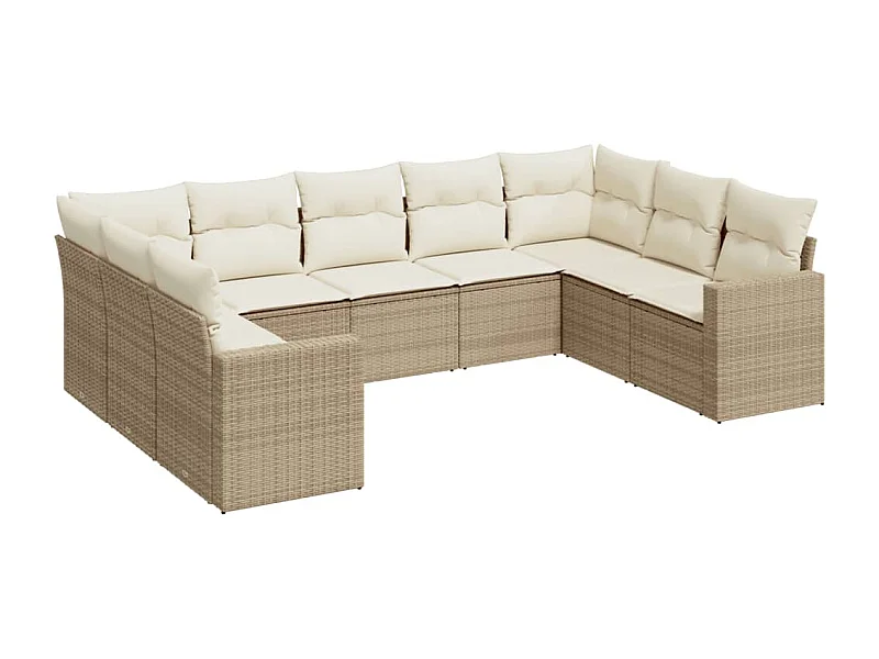 Salon de jardin avec coussins 9 pcs beige résine tressée