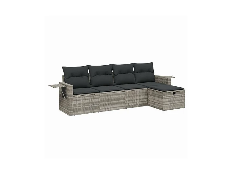 Salon de jardin 5 pcs avec coussins gris clair résine tressée
