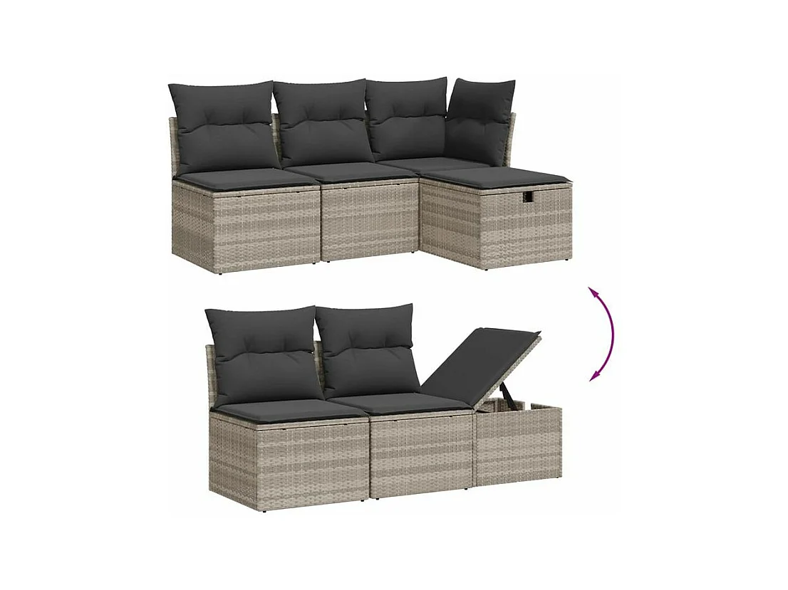 Salon de jardin 5 pcs avec coussins gris clair résine tressée