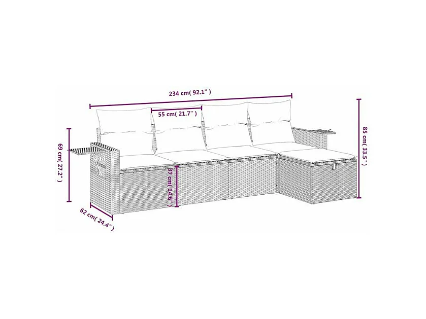 Salon de jardin 5 pcs avec coussins gris clair résine tressée