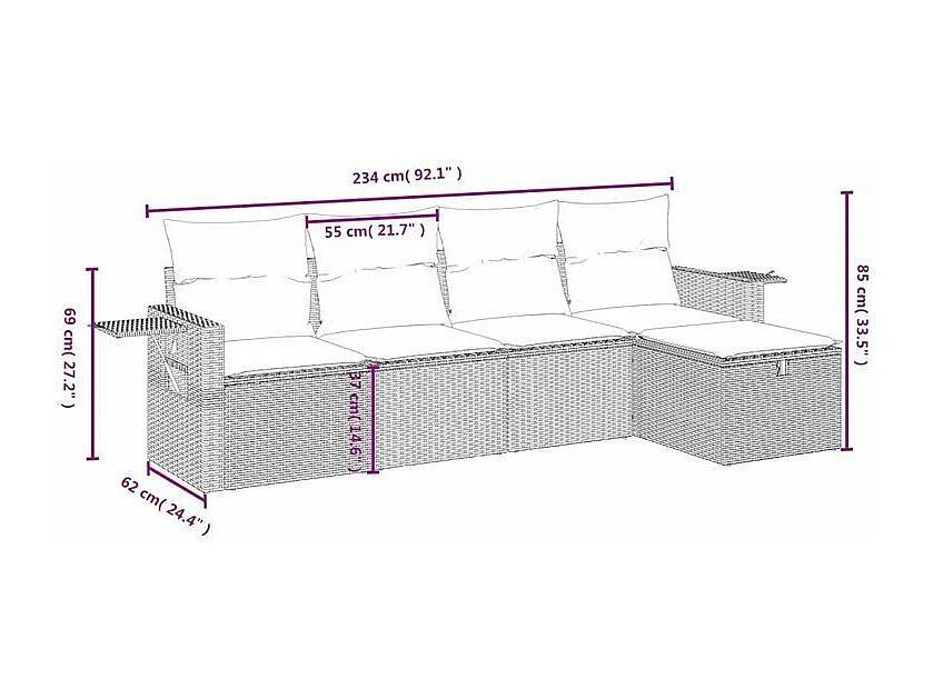 Salon de jardin 5 pcs avec coussins gris clair résine tressée