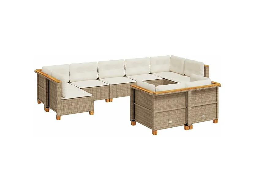 Salon de jardin avec coussins 9 pcs beige résine tressée
