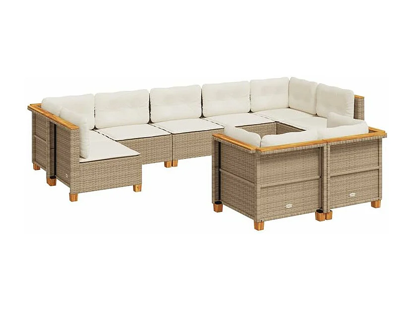 Salon de jardin avec coussins 9 pcs beige résine tressée