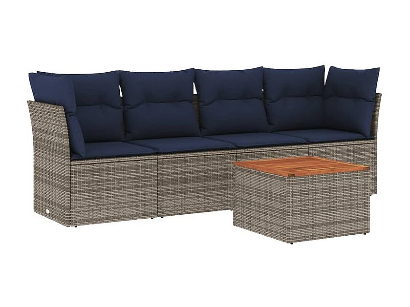 Salon de jardin 5 pcs avec coussins gris résine tressée