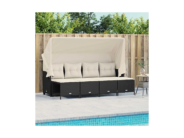 Salon de jardin 5 pcs avec coussins noir résine tressée