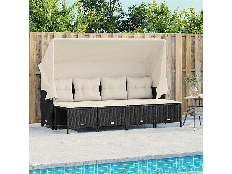 Salon de jardin 5 pcs avec coussins noir résine tressée