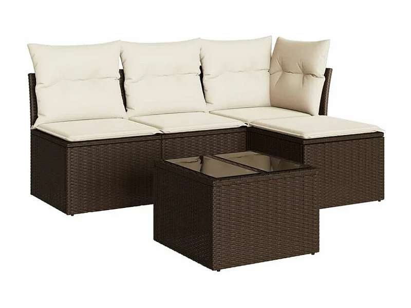 Salon de jardin avec coussins 5 pcs marron résine tressée