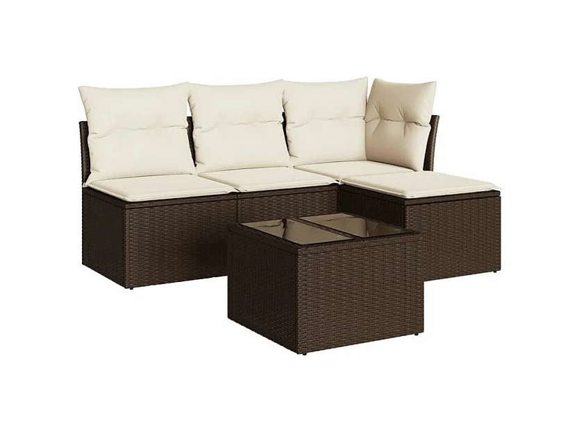 Salon de jardin avec coussins 5 pcs marron résine tressée