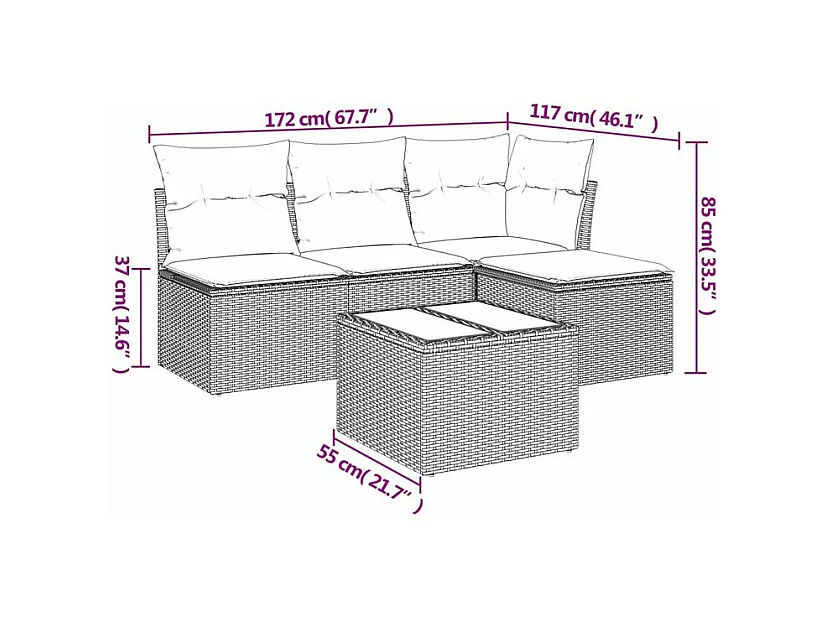 Salon de jardin avec coussins 5 pcs marron résine tressée