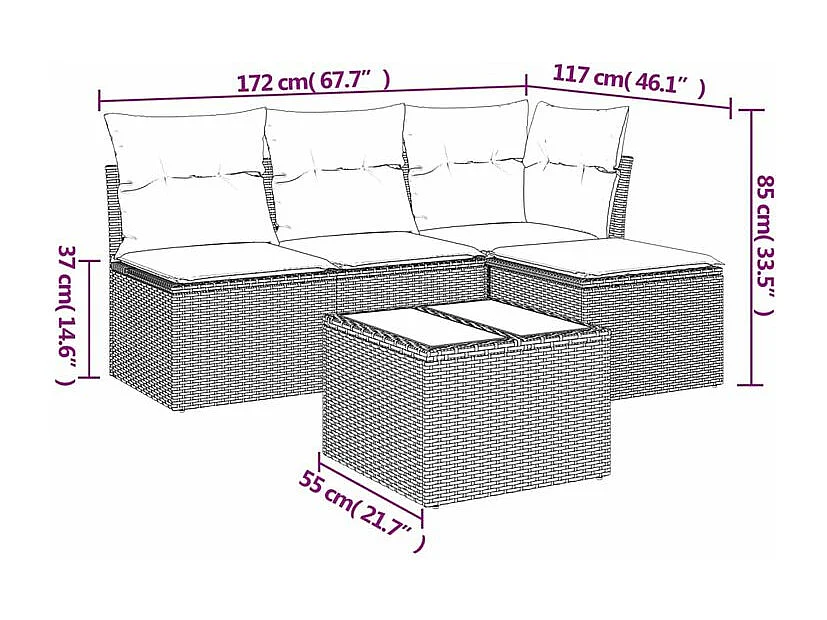 Salon de jardin avec coussins 5 pcs marron résine tressée