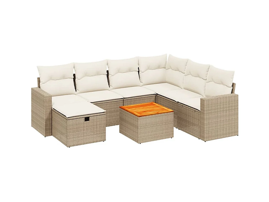 Salon de jardin avec coussins 8 pcs beige résine tressée