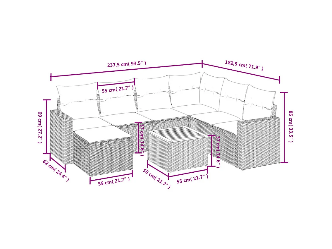 Salon de jardin avec coussins 8 pcs beige résine tressée