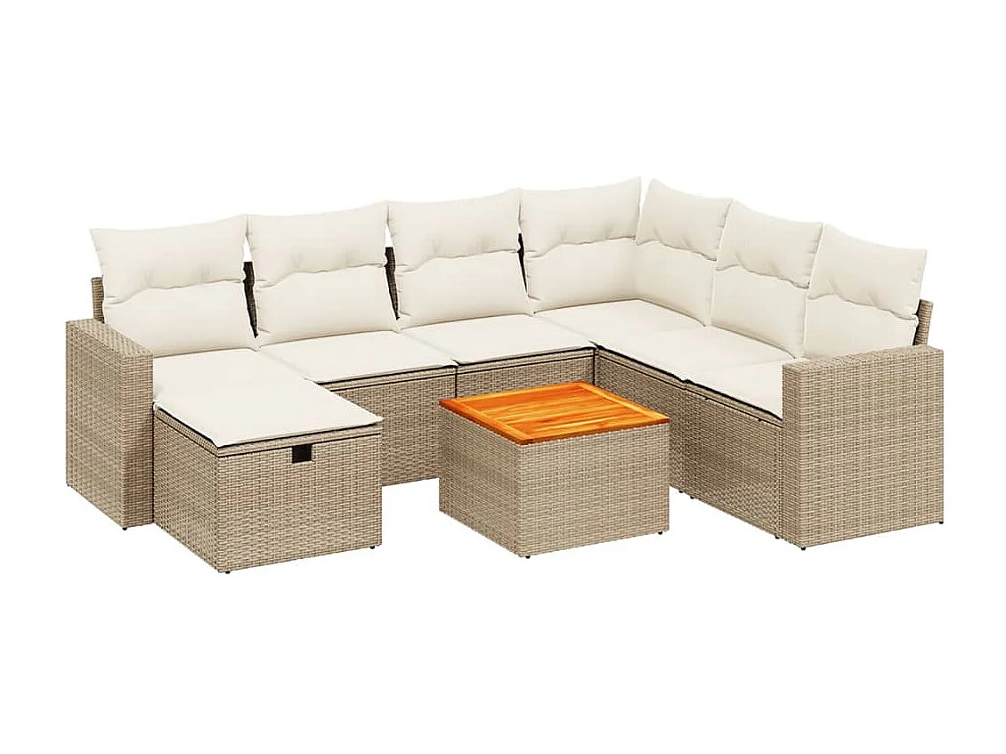Salon de jardin avec coussins 8 pcs beige résine tressée