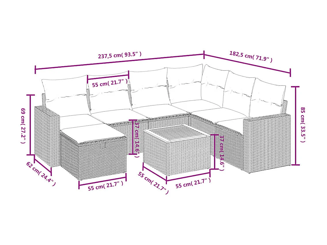 Salon de jardin avec coussins 8 pcs beige résine tressée