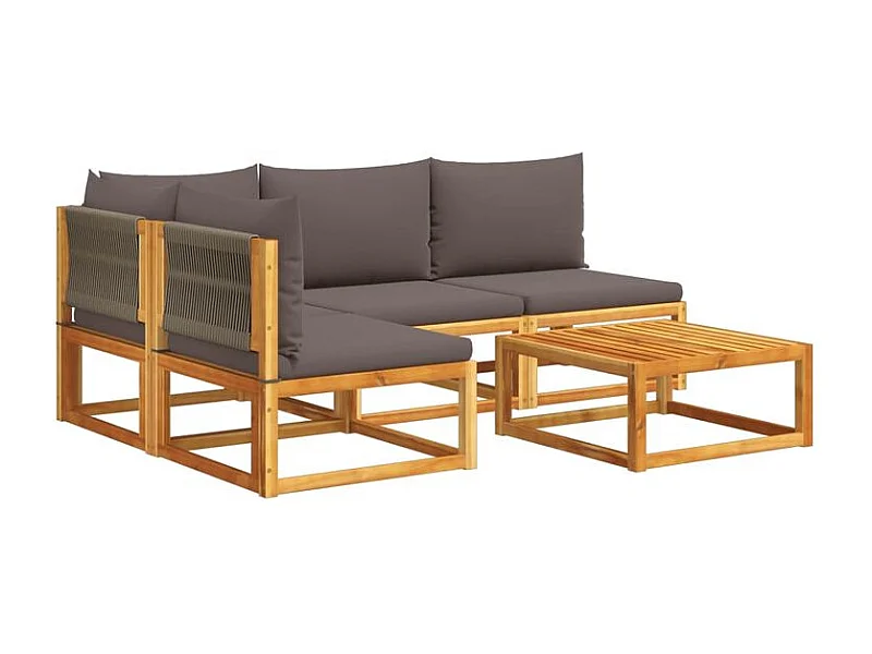 Salon de jardin avec coussins 5 pcs Bois d'acacia solide