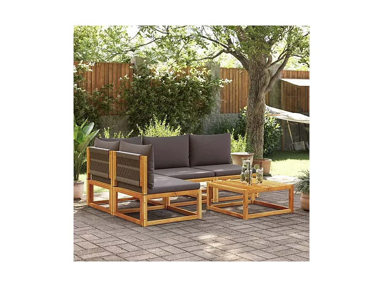Salon de jardin avec coussins 5 pcs Bois d'acacia solide