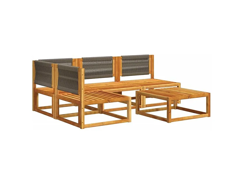 Salon de jardin avec coussins 5 pcs Bois d'acacia solide