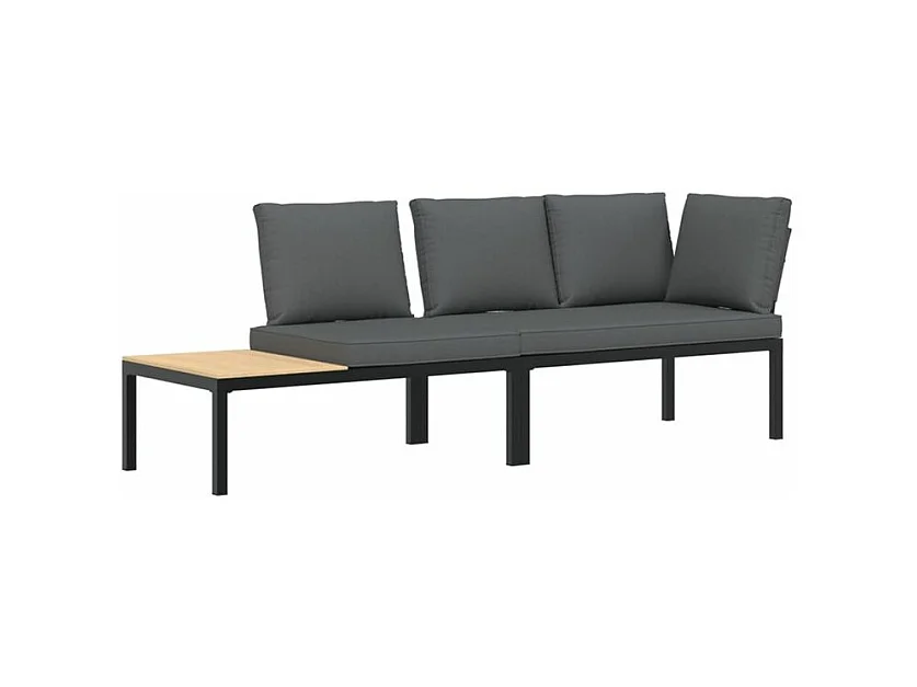 Salon de jardin 2 pcs avec coussins noir aluminium