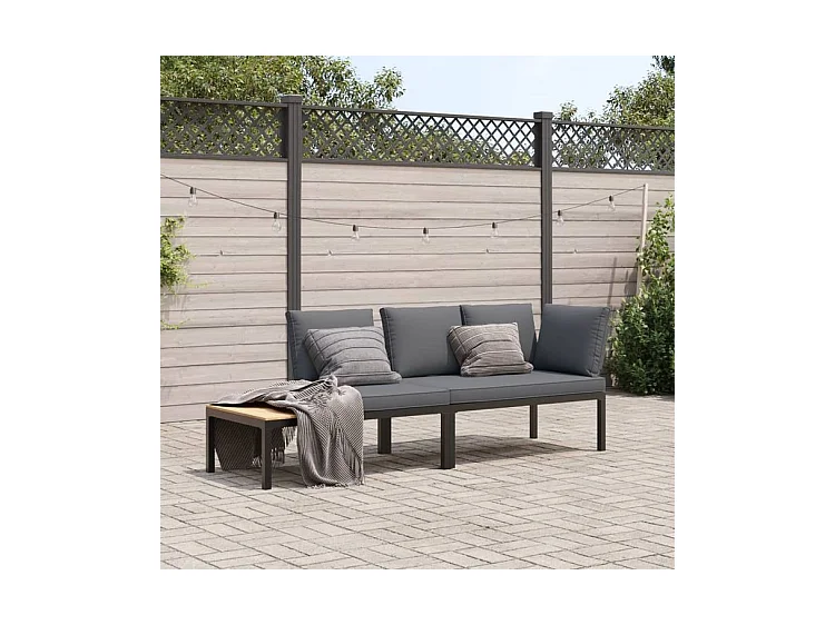 Salon de jardin 2 pcs avec coussins noir aluminium