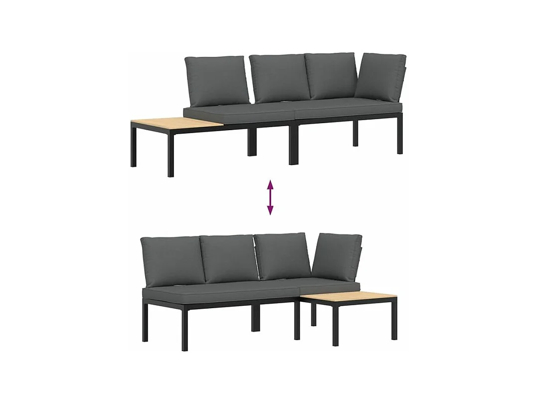 Salon de jardin 2 pcs avec coussins noir aluminium