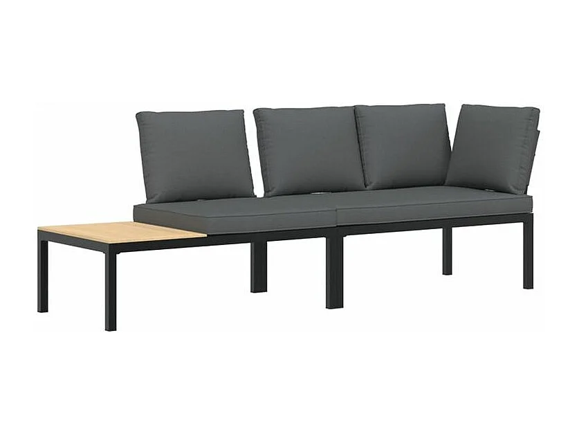 Salon de jardin 2 pcs avec coussins noir aluminium