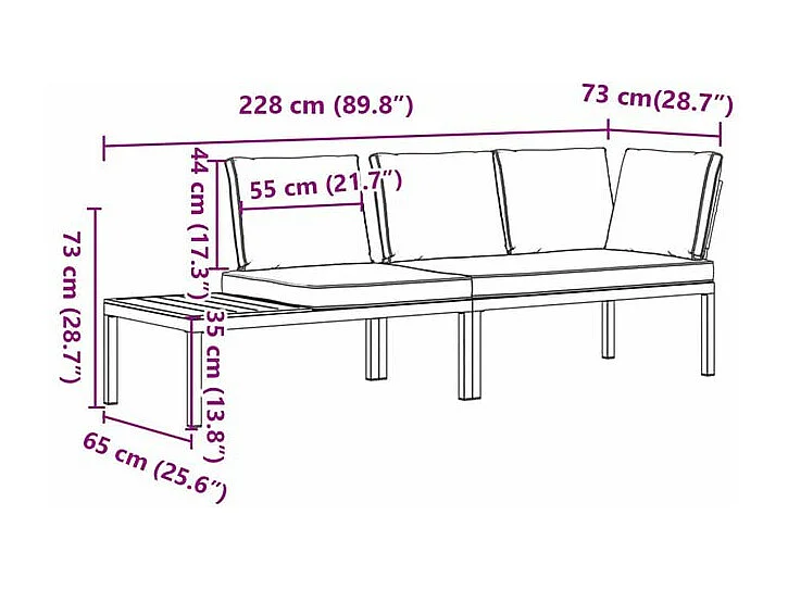 Salon de jardin 2 pcs avec coussins noir aluminium