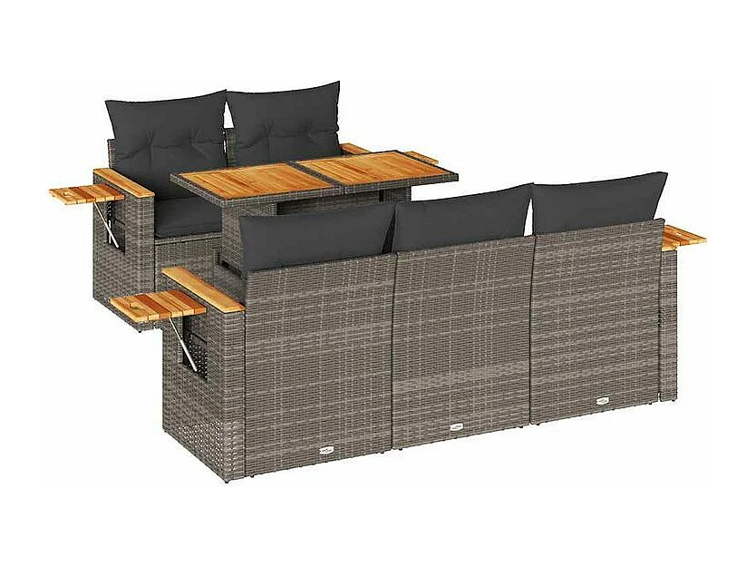 Salon de jardin avec coussins 6 pcs gris résine tressée acacia