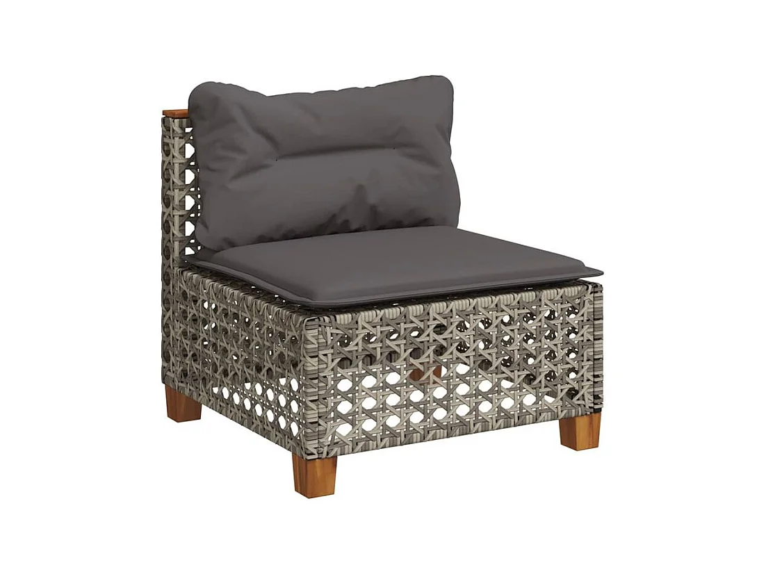 Canapé de jardin sans accoudoirs coussins gris résine tressée