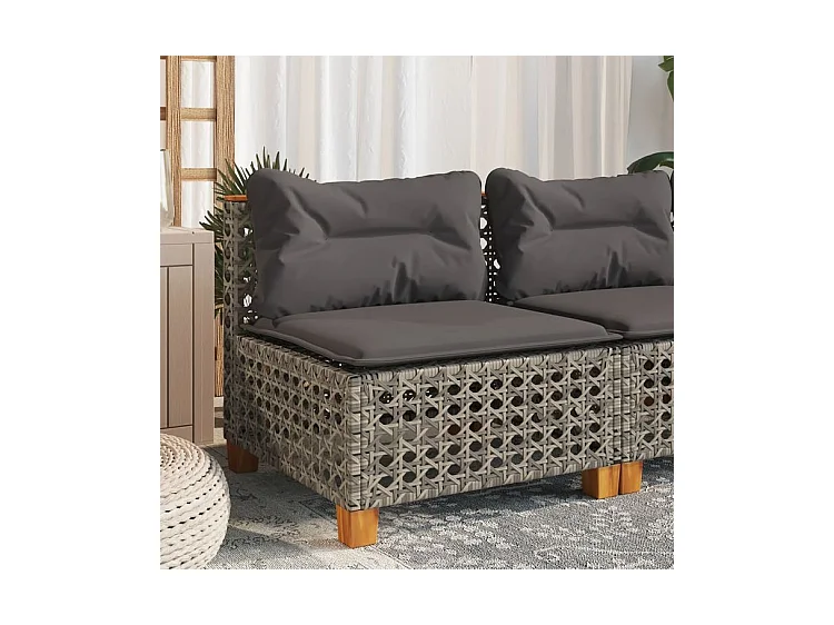 Canapé de jardin sans accoudoirs coussins gris résine tressée