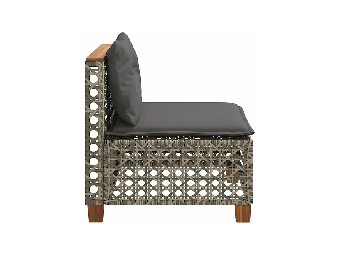 Canapé de jardin sans accoudoirs coussins gris résine tressée