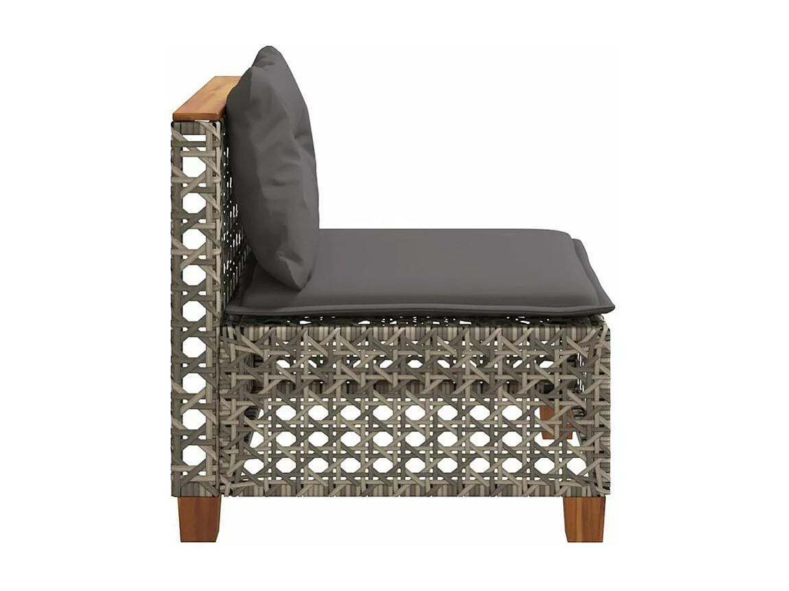 Canapé de jardin sans accoudoirs coussins gris résine tressée