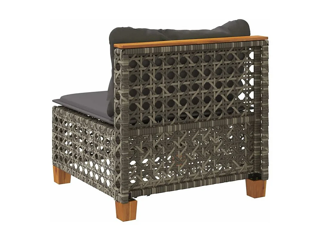 Canapé de jardin sans accoudoirs coussins gris résine tressée